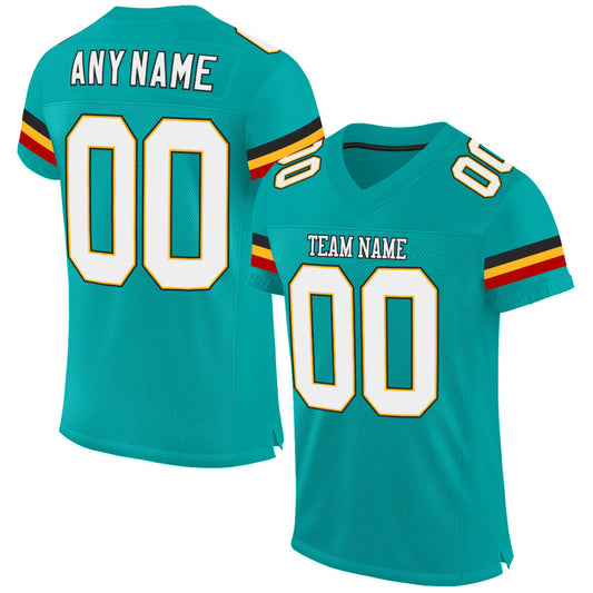 Custom Aqua White-Gold Mesh Authentic Football Jersey Limited