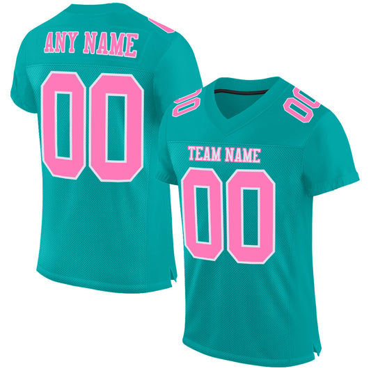 Custom Aqua Pink-White Mesh Authentic Football Jersey Limited