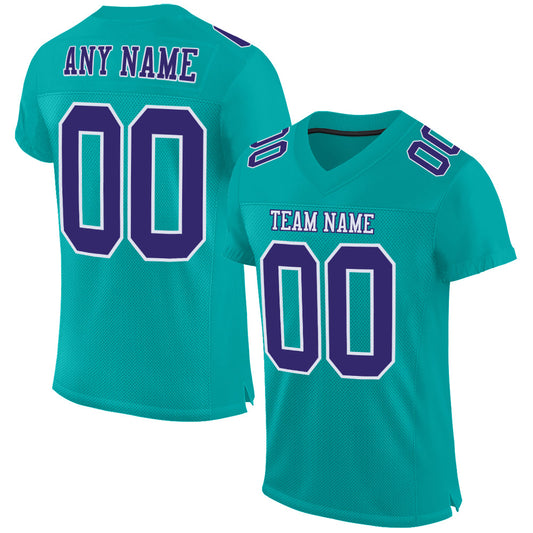 Custom Aqua Purple-White Mesh Authentic Football Jersey Limited
