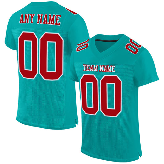Custom Aqua Red-White Mesh Authentic Football Jersey Limited