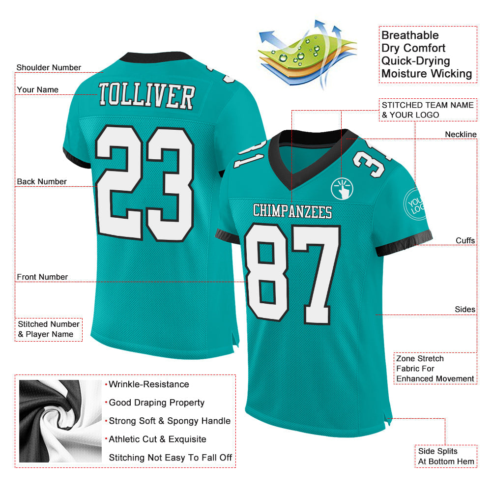 Custom Aqua White-Black Mesh Authentic Football Jersey Limited