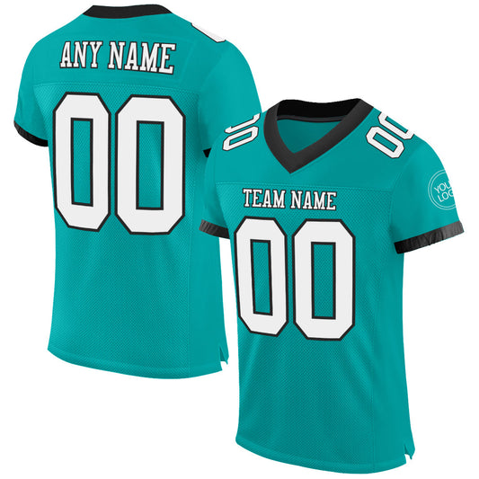 Custom Aqua White-Black Mesh Authentic Football Jersey Limited