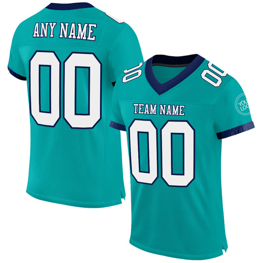 Custom Aqua White-Navy Mesh Authentic Football Jersey Limited