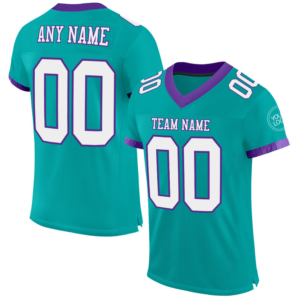 Custom Aqua White-Purple Mesh Authentic Football Jersey Limited