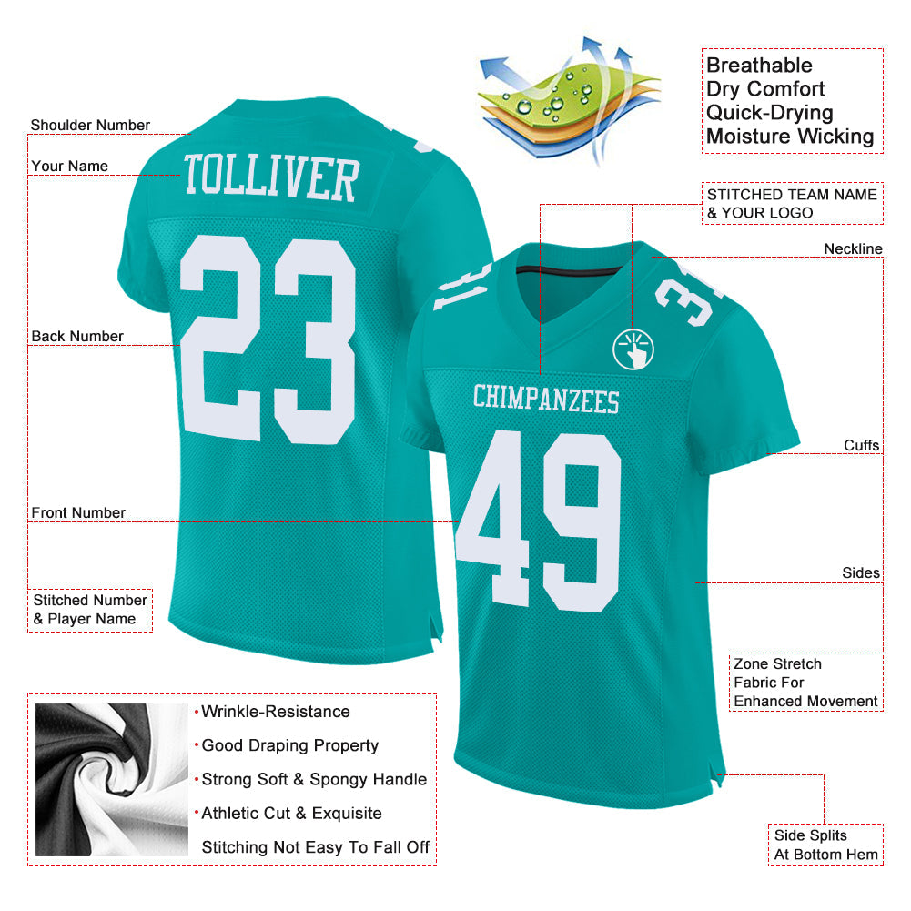 Custom Aqua White Mesh Authentic Football Jersey Limited