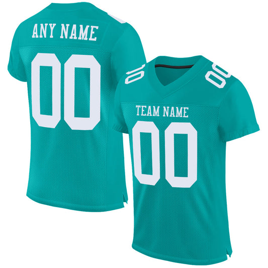 Custom Aqua White Mesh Authentic Football Jersey Limited