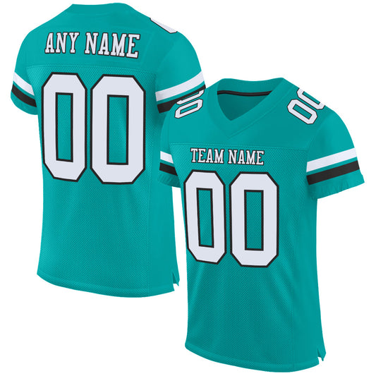 Custom Aqua White-Black Mesh Authentic Football Jersey Limited