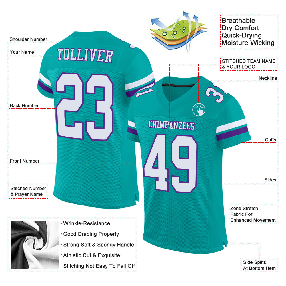 Custom Aqua White-Purple Mesh Authentic Football Jersey Limited