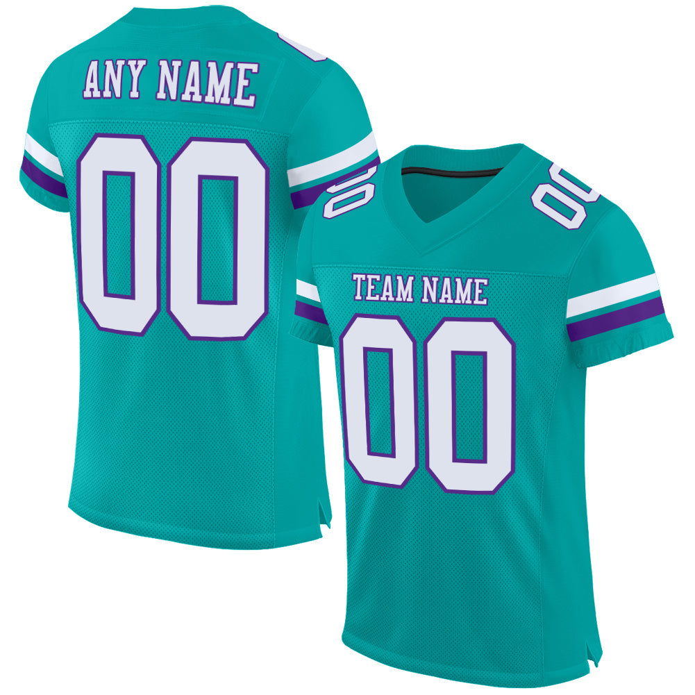 Custom Aqua White-Purple Mesh Authentic Football Jersey Limited