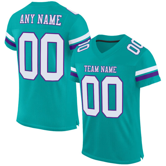 Custom Aqua White-Purple Mesh Authentic Football Jersey Limited