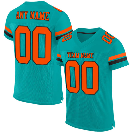 Custom Aqua Orange-Black Mesh Authentic Football Jersey Limited