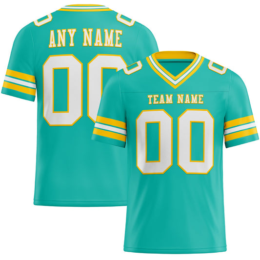 Custom Aqua White-Yellow Mesh Authentic Football Jersey Limited