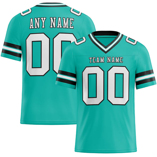 Custom Aqua White-Black Mesh Authentic Football Jersey Limited