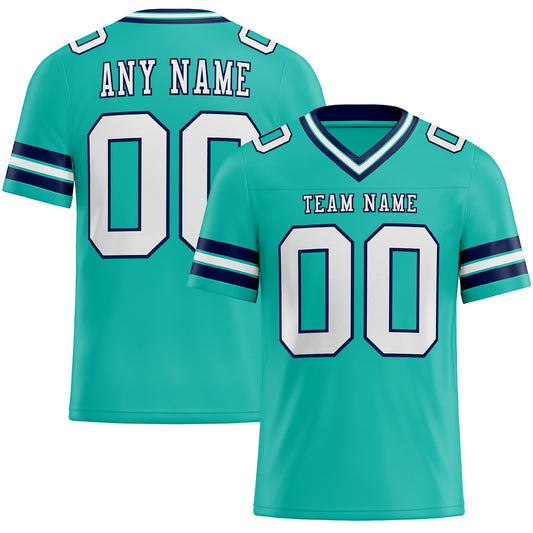 Custom Aqua White-Navy Mesh Authentic Football Jersey Limited