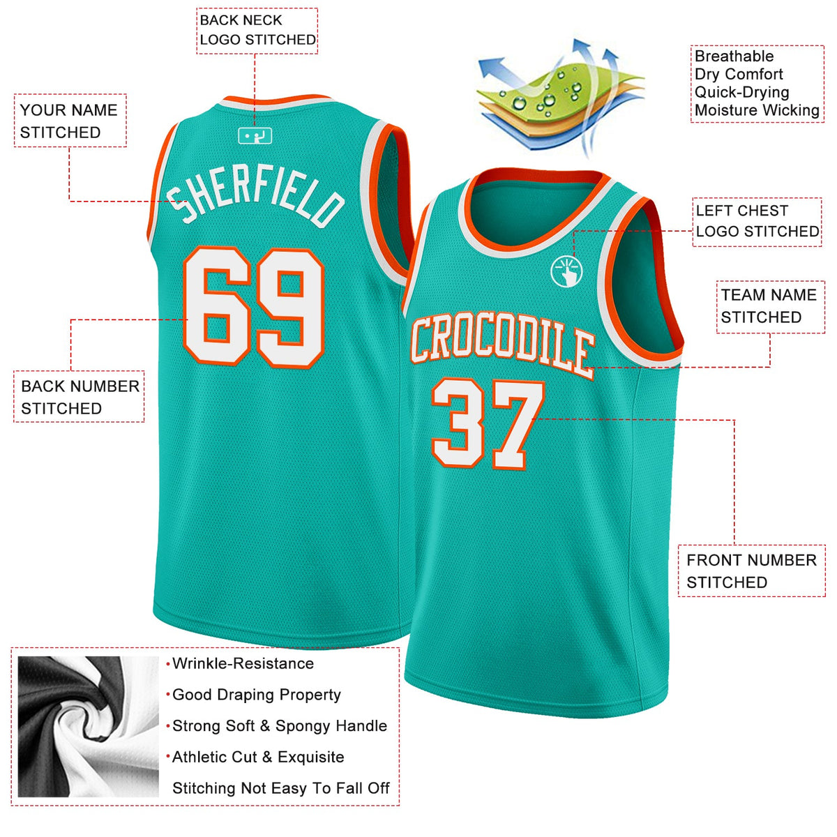 Custom Aqua White-Orange Authentic Basketball Jersey Limited