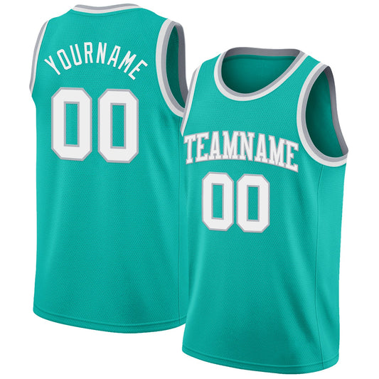 Custom Aqua White-Gray Authentic Basketball Jersey