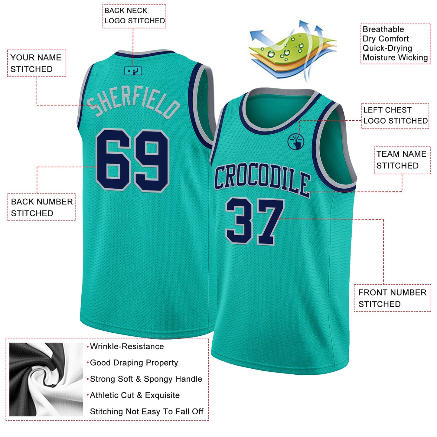 Custom Aqua Navy-Gray Authentic Basketball Jersey Limited