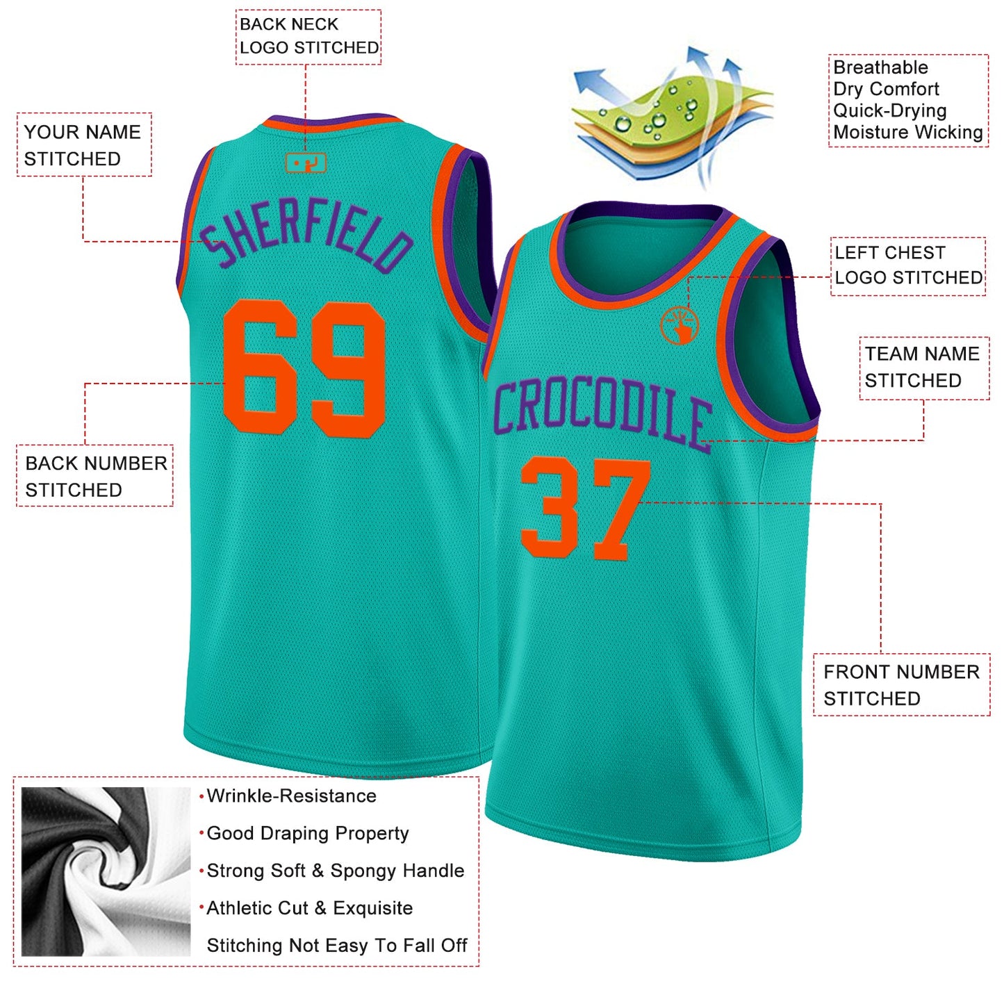 Custom Aqua Orange-Purple Authentic Basketball Jersey Limited