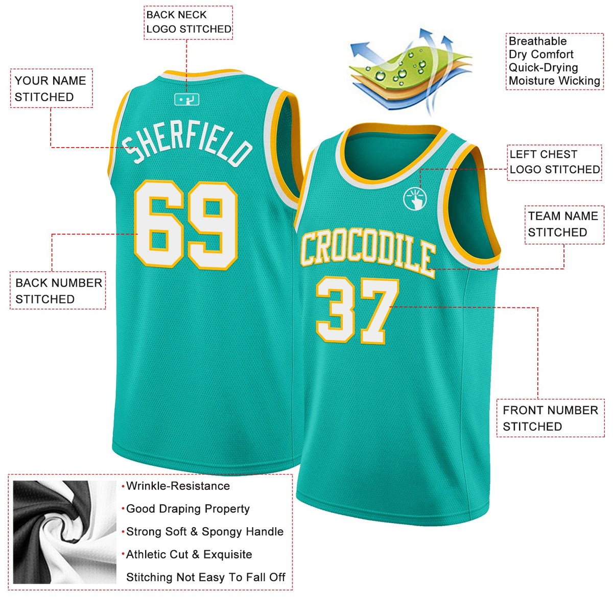 Custom Aqua White-Gold Authentic Basketball Jersey Limited