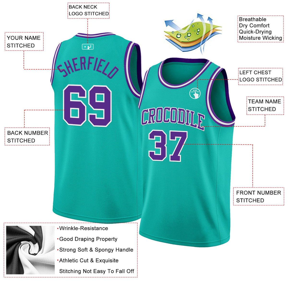 Custom Aqua Purple-White Authentic Basketball Jersey Limited
