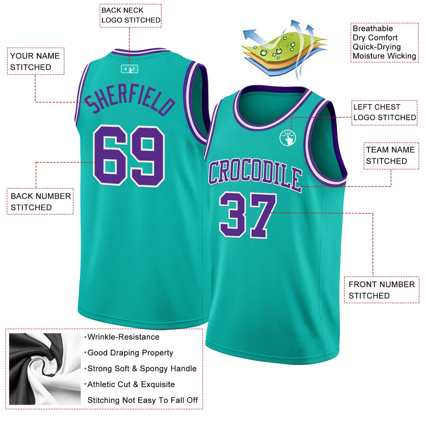 Custom Aqua Purple-White Authentic Basketball Jersey Limited