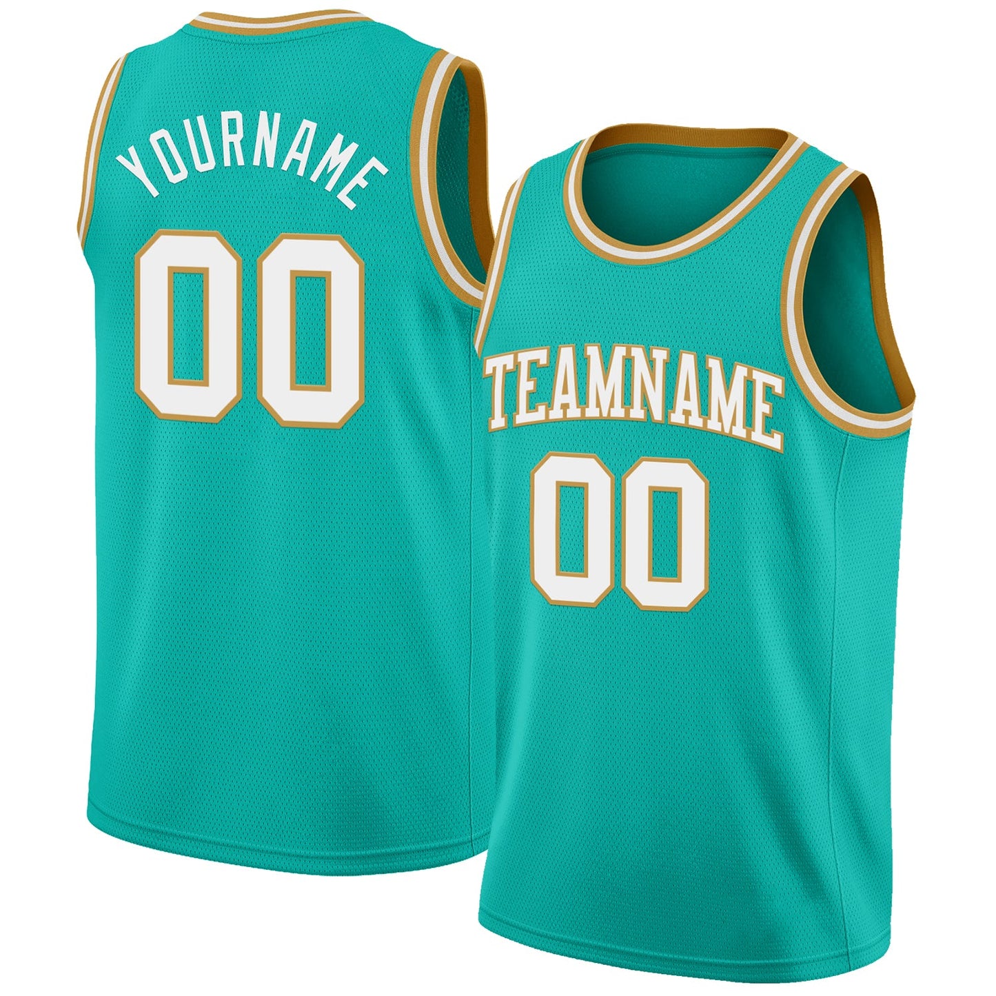Custom Aqua White-Old Gold Authentic Basketball Jersey