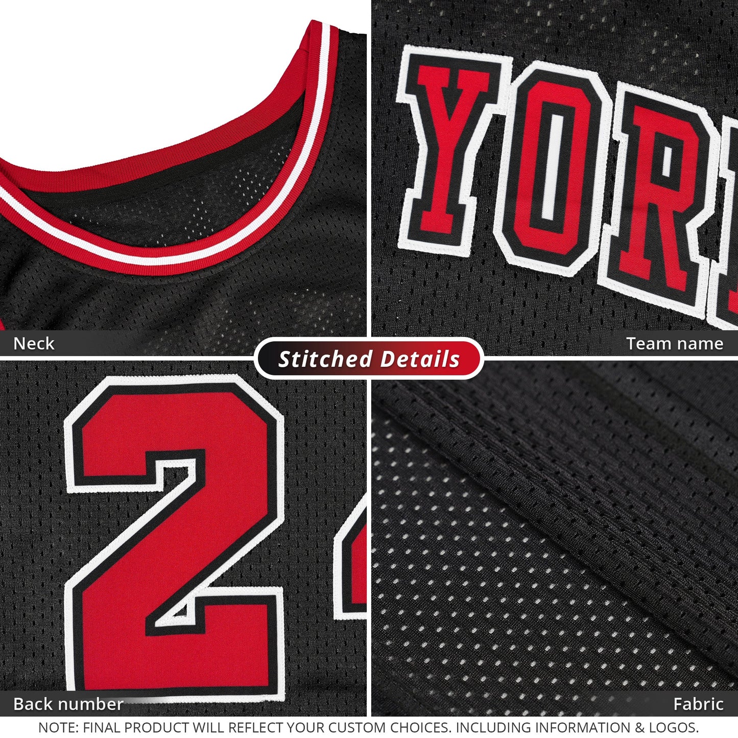 Custom Black Red-White Classic Tops Breathable Basketball Jersey Limited