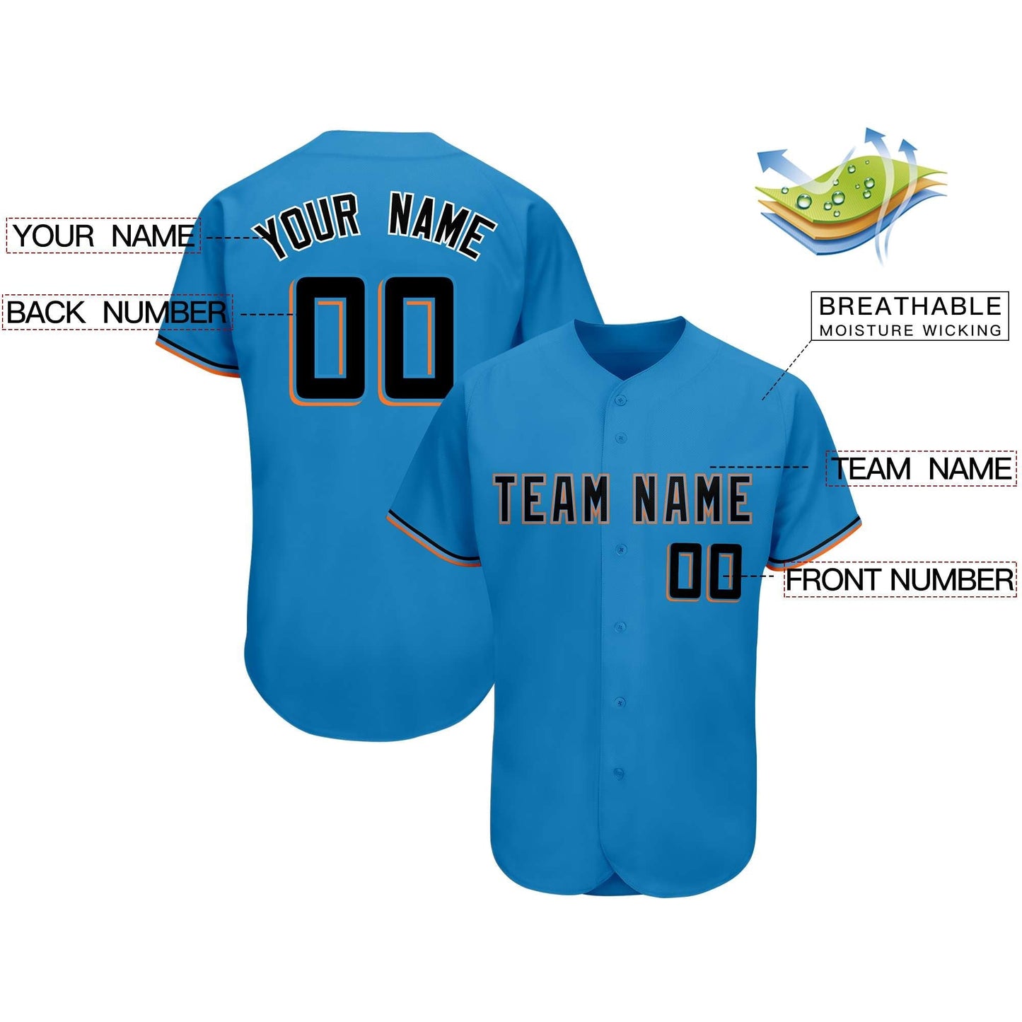 Custom Powder Blue Team Classic Style Authentic Baseball Jersey Limited