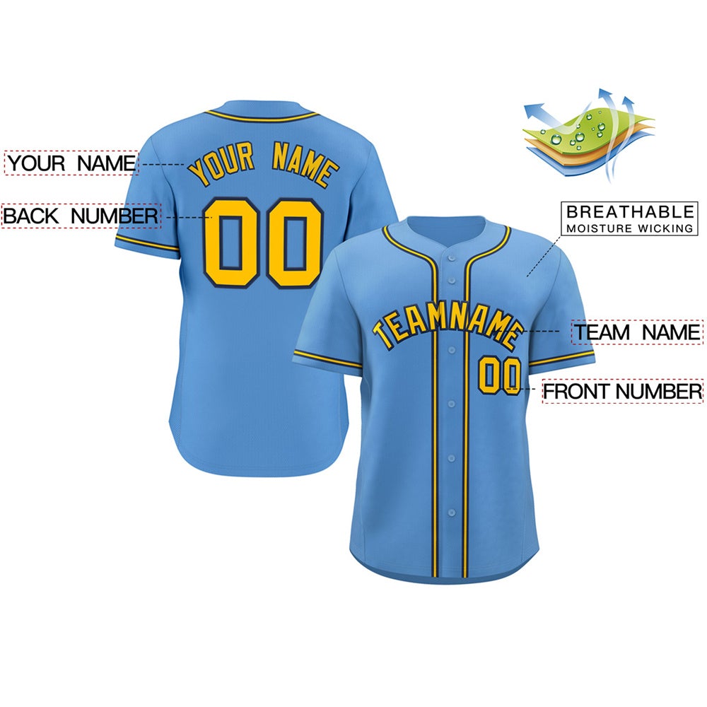 Custom Light Blue Yellow-Navy Classic Style Fashion Authentic Baseball Jersey Limited