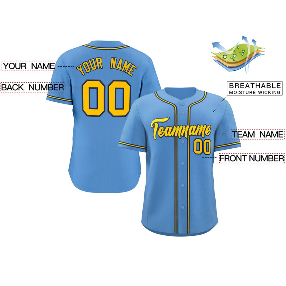 Custom Light Blue Yellow-Navy Classic Style Personalized Authentic Baseball Jersey Limited