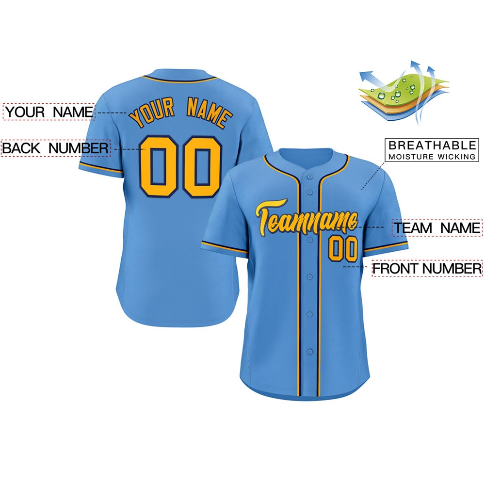 Custom Light Blue Yellow-Navy Classic Style Authentic Baseball Jersey Limited