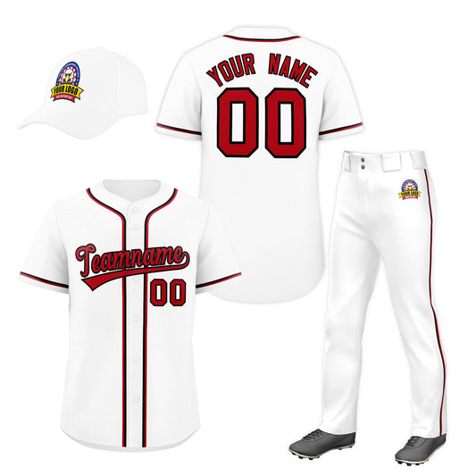 Custom White Red Classic Style  Baseball Uniform Jersey/Pants/Hat Package For Team