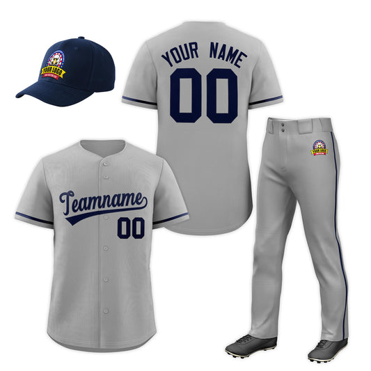 Custom Gray Navy Classic Style  Baseball Uniform Jersey/Pants/Hat Package For Team