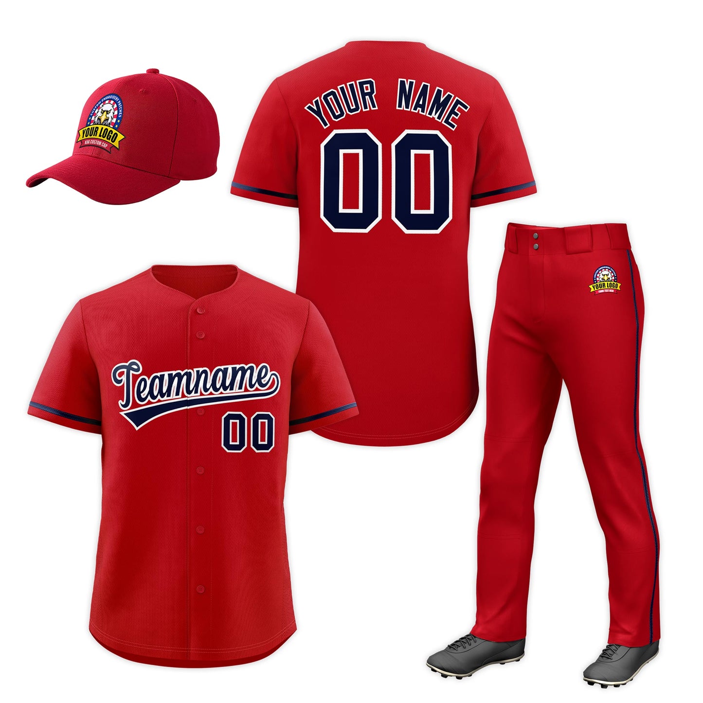 Custom Red Navy Classic Style  Baseball Uniform Jersey/Pants/Hat Package For Team