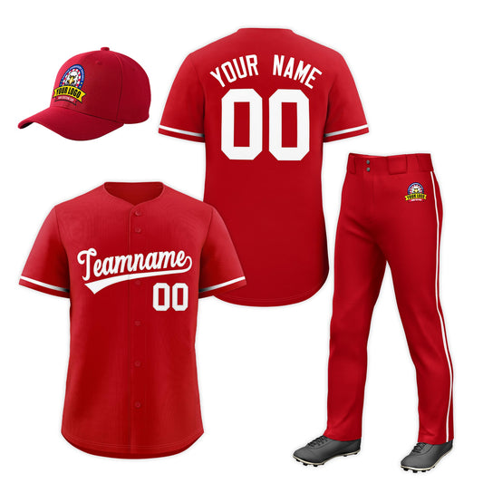 Custom Red White Classic Style  Baseball Uniform Jersey/Pants/Hat Package For Team