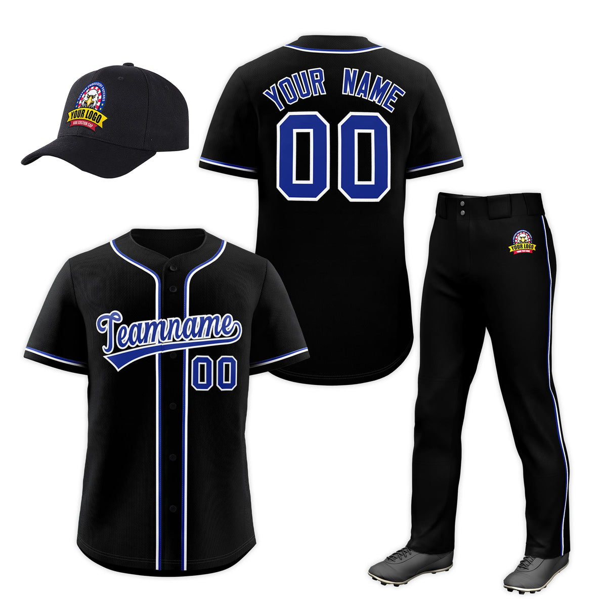 Custom Black Royal Blue Classic Style  Baseball Uniform Jersey/Pants/Hat Package For Team