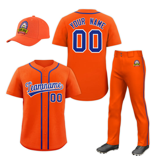 Custom Orange Royal Blue Classic Style  Baseball Uniform Jersey/Pants/Hat Package For Team