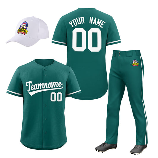 Custom Teal White Classic Style  Baseball Uniform Jersey/Pants/Hat Package For Team