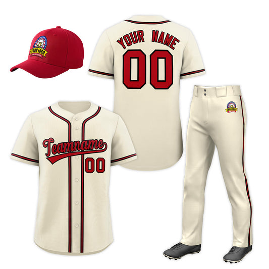 Custom Cream Red Classic Style  Baseball Uniform Jersey/Pants/Hat Package For Team
