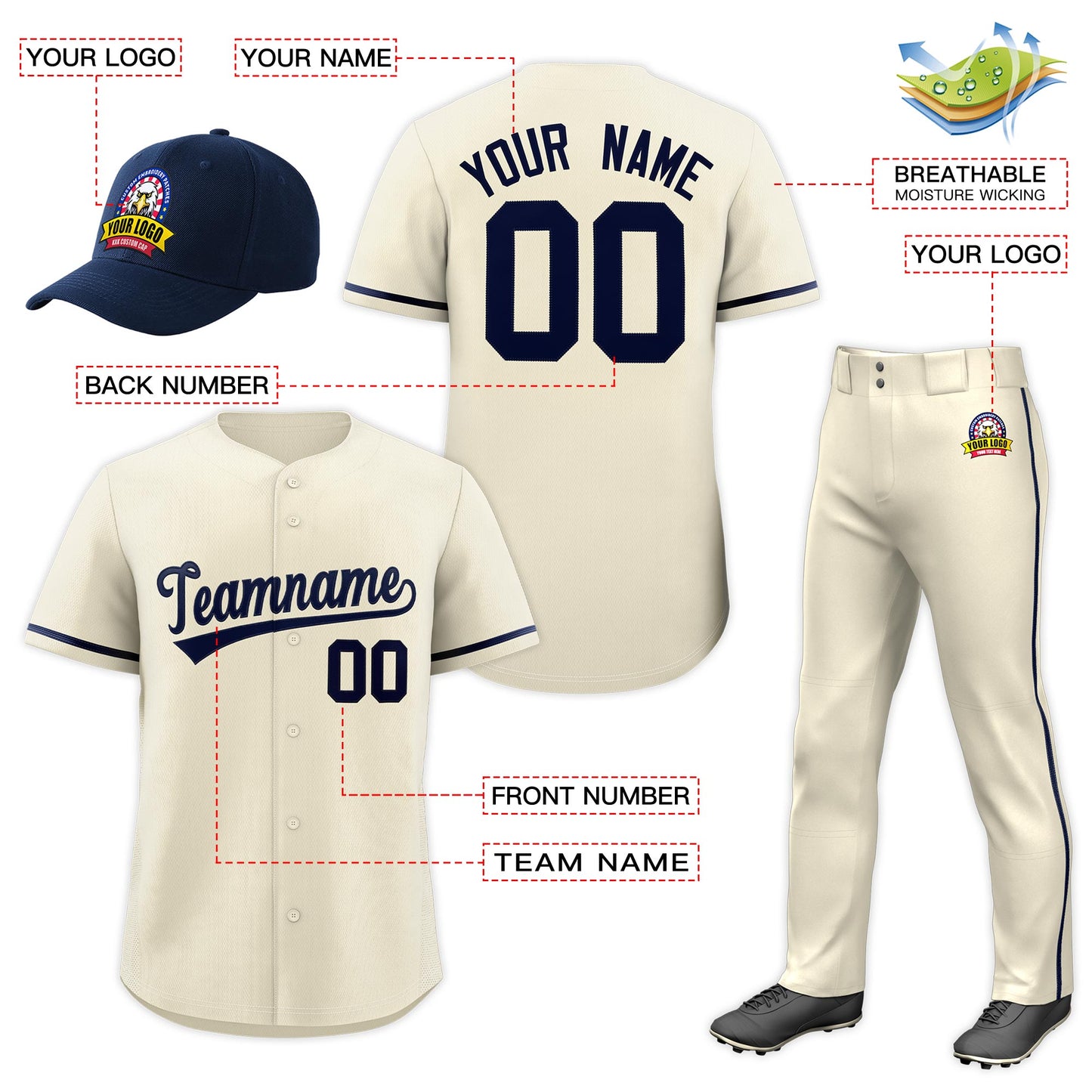 Custom Cream Navy Classic Style  Baseball Uniform Jersey/Pants/Hat Package For Team Limited