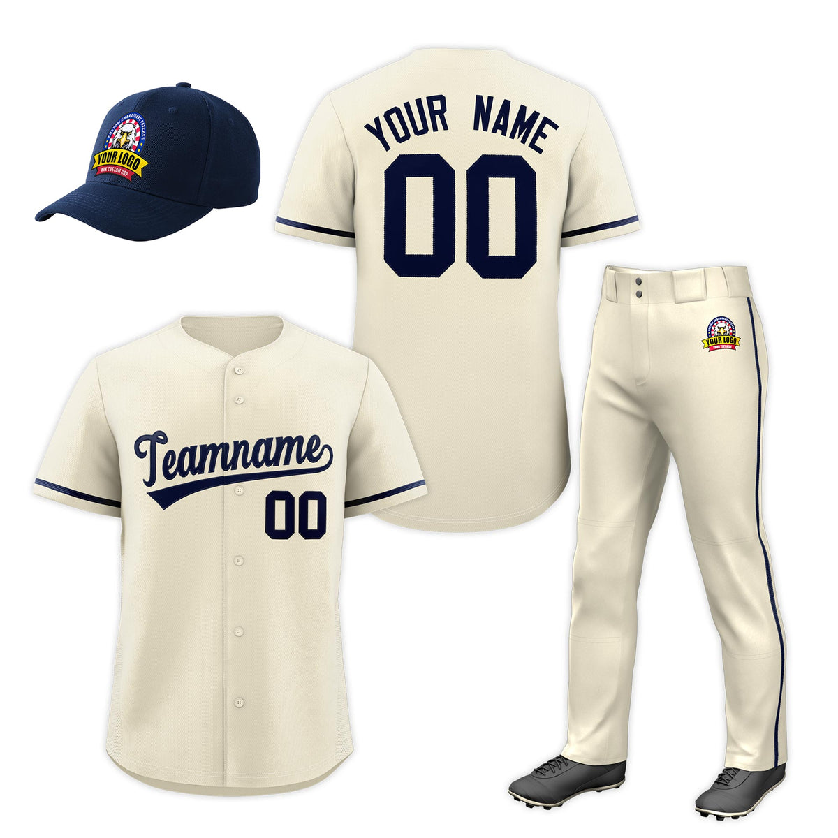 Custom Cream Navy Classic Style  Baseball Uniform Jersey/Pants/Hat Package For Team