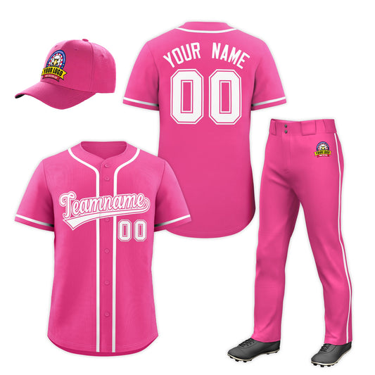 Custom Pink White Classic Style  Baseball Uniform Jersey/Pants/Hat Package For Team