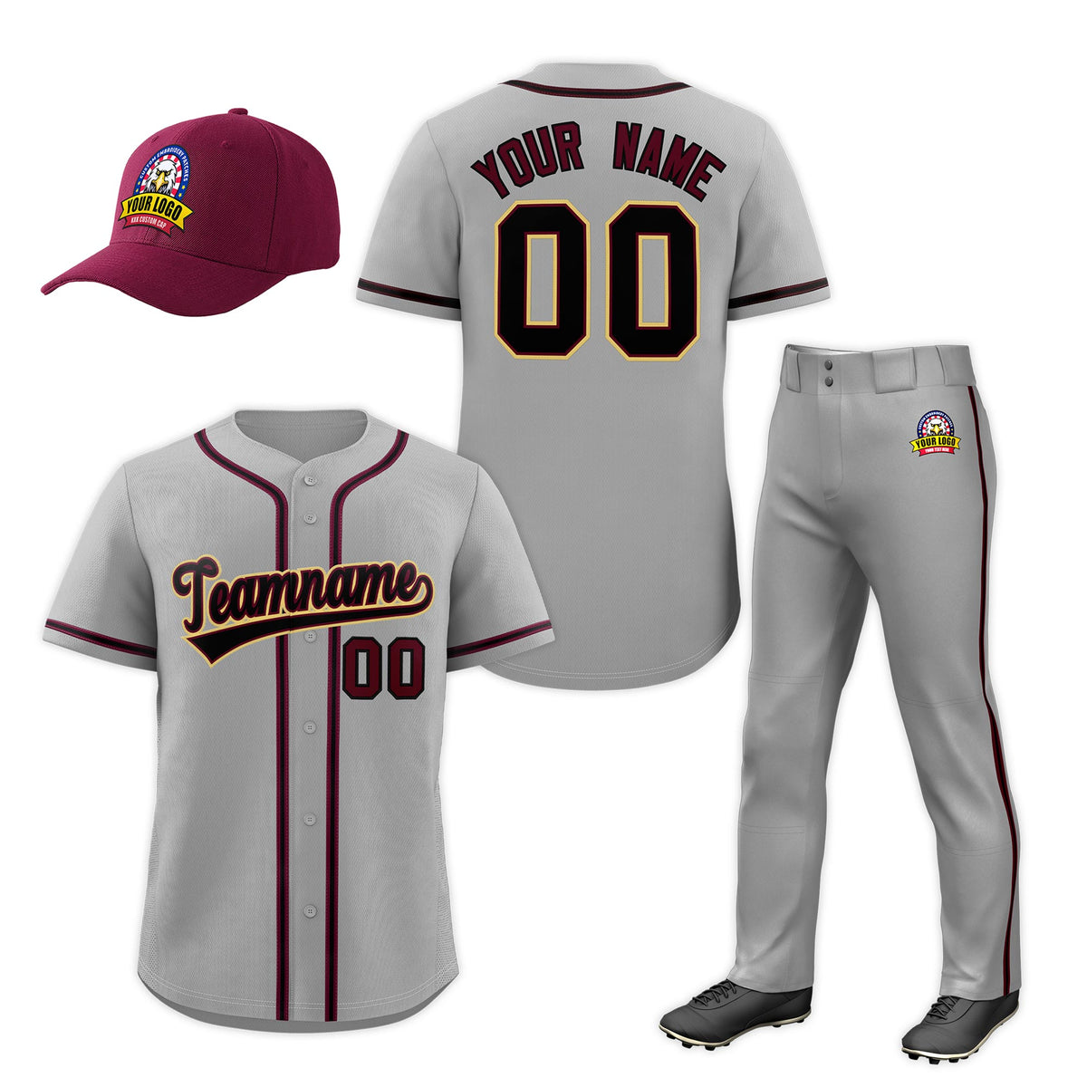 Custom Gray Crimson Classic Style  Baseball Uniform Jersey/Pants/Hat Package For Team