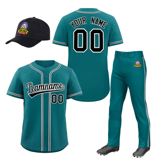 Custom Teal Black Classic Style  Baseball Uniform Jersey/Pants/Hat Package For Team