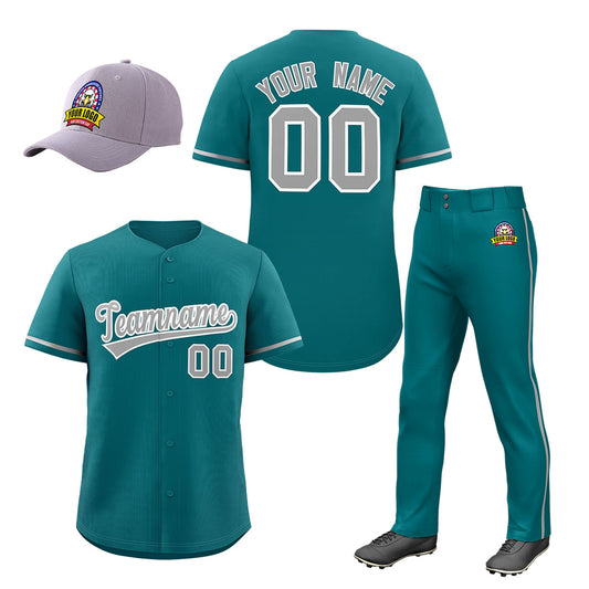 Custom Teal Gray Classic Style  Baseball Uniform Jersey/Pants/Hat Package For Team