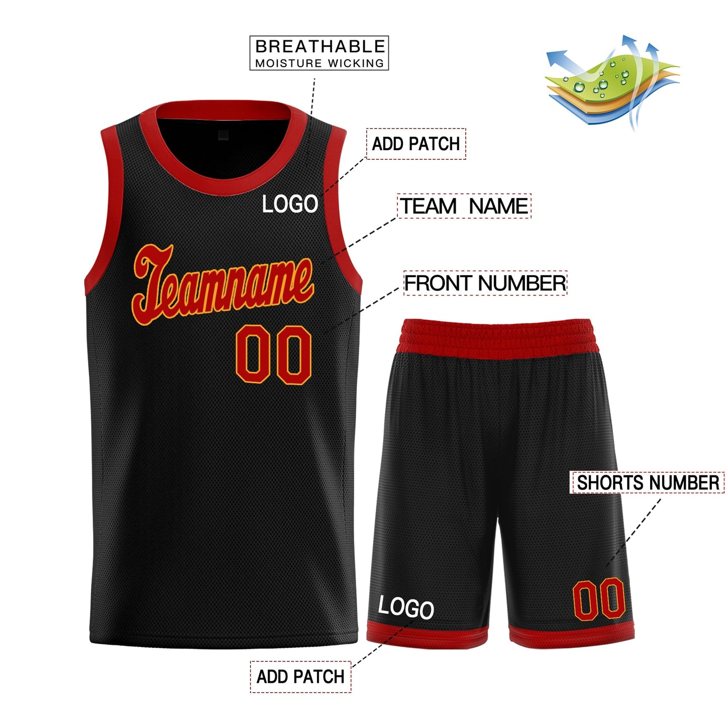 Custom Black Red-Yellow Classic Sets Basketball Jersey Limited
