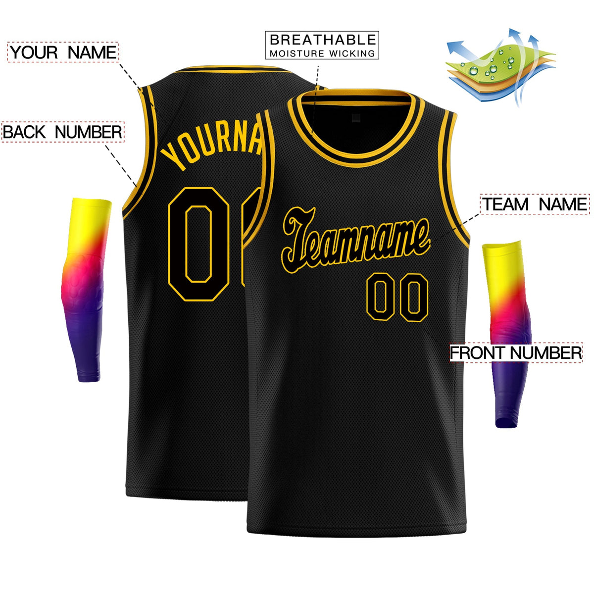 Custom Black Black-Yellow Classic Tops Sport Game Basketball Jersey Limited