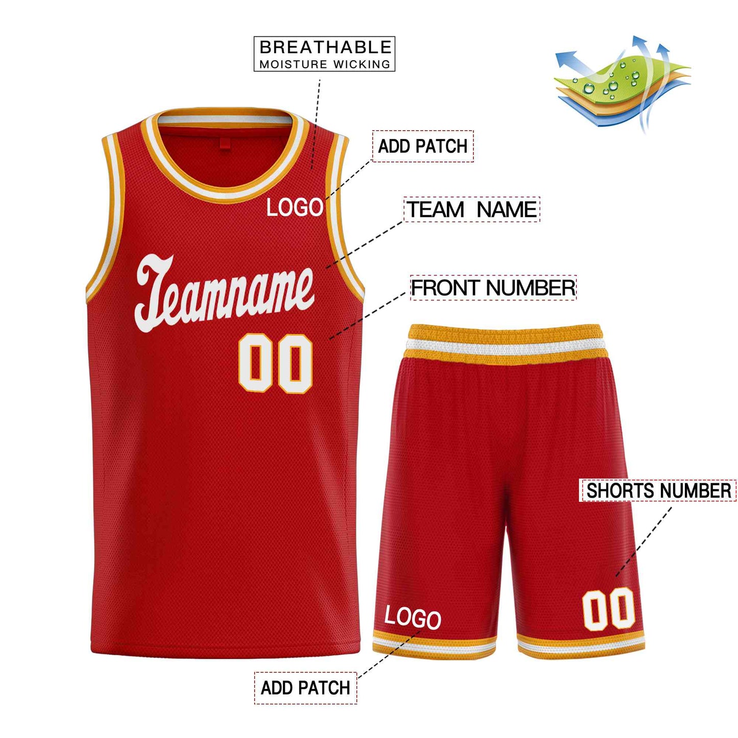 Custom Red White Classic Sets Sports Uniform Basketball Jersey Limited