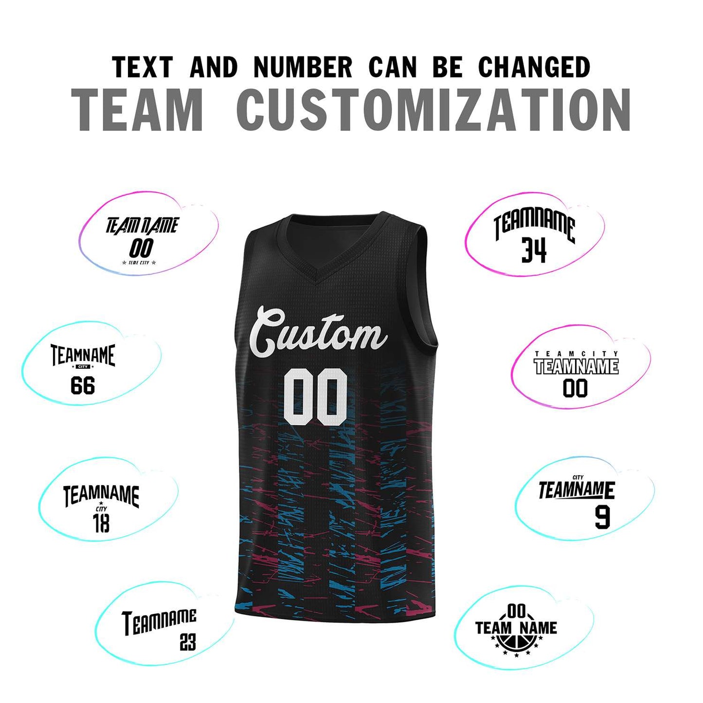 Custom Black White Personalized Scratches Pattern Sports Uniform Basketball Jersey Limited