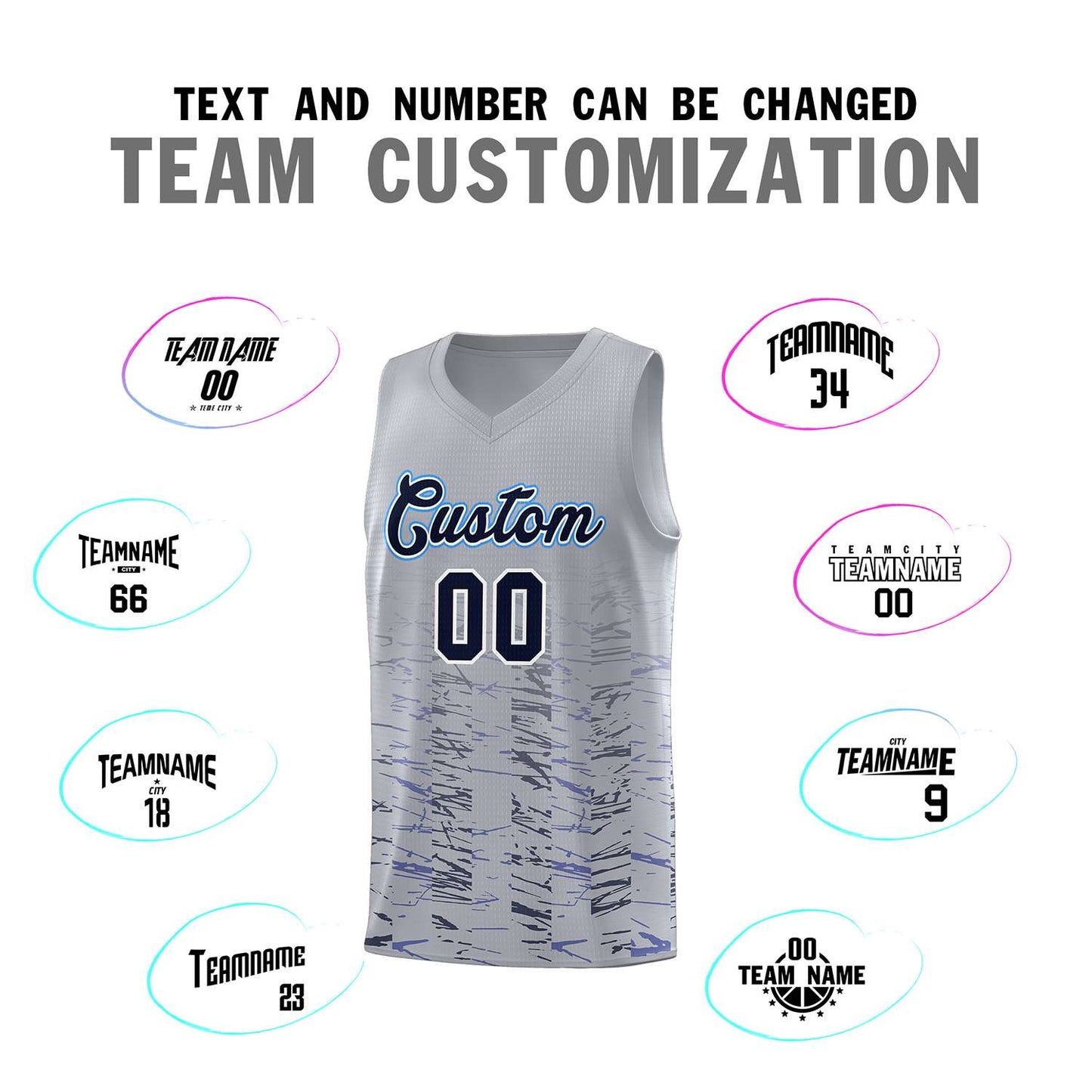 Custom Gray Navy Personalized Scratches Pattern Sports Uniform Basketball Jersey Limited